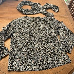 Vintage Pendleton Country Sophisticates Black Multicolor Blouse w/ Scarf 10 M-L